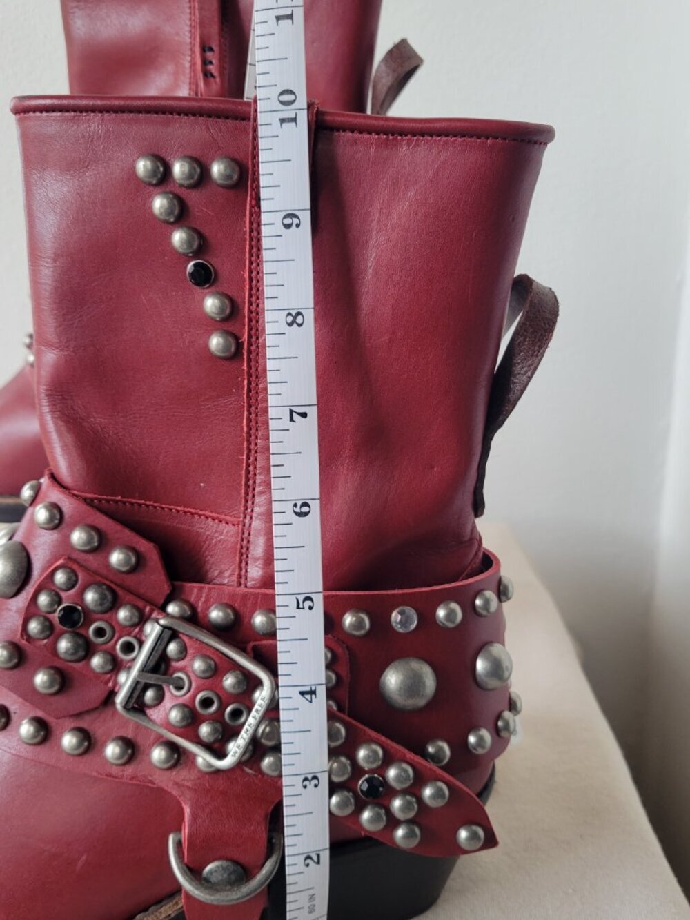 Free People We The Free Axel Studded Harness Leather Boots Red Size 9 NWOB - Picture 11 of 15